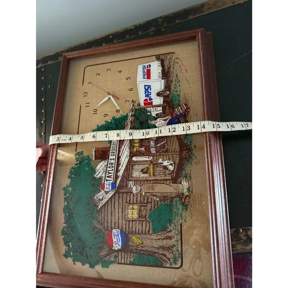 Vintage Pepsi Hanover Clock Taylor’s Grocery Burlap Glass 1990 Clock Not Tested